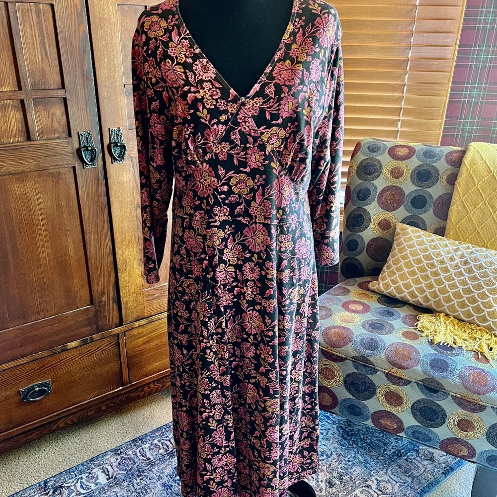Sahalie Floral Long Sleeve Midi Dress Size Large